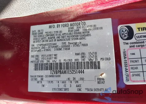 2014 Ford Mustang V6 из США, поврежденный, VIN 1ZVBP8AM1E5251444